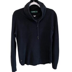 Lauren Ralph Lauren Womens Black Waffle Knit Cowl Neck  - Size L